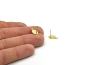 Brass Oval Earring, 12 Raw Brass Oval Shaped Stud Earrings With 1 Loop (13x7mm) A0294 A3616
