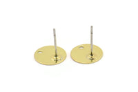 Brass Round Earring, 12 Raw Brass Round Stud Earrings With 1 Hole (10mm) A0289 A3582