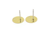 Brass Round Earring, 12 Raw Brass Round Stud Earrings With 1 Hole (10mm) A0289 A3582