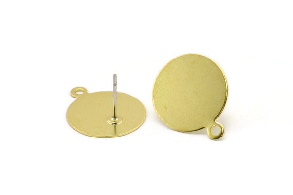 Brass Round Earring, 10 Raw Brass Round Stud Earrings With 1 Loop (16mm) A0221