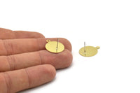 Brass Round Earring, 10 Raw Brass Round Stud Earrings With 1 Loop (16mm) A0221