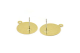 Brass Round Earring, 10 Raw Brass Round Stud Earrings With 1 Loop (16mm) A0221