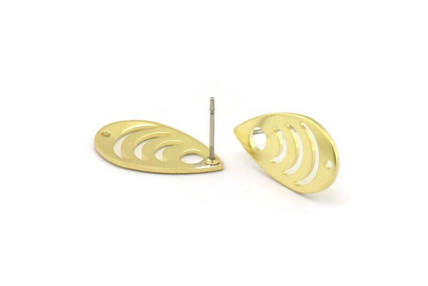 Brass Drop Earring, 6 Raw Brass Drop Stud Earrings With 1 Hole (20x11x0.80mm) M03399 A3029