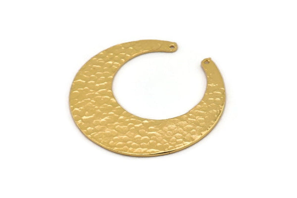 Hammered Moon Charm, Gold Plated Hammered Brass Crescent Moon Charm With 2 Holes, Pendant (45x44x14mm) N0199