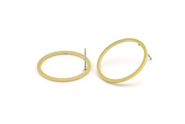 Brass Circle Earring, 8 Raw Brass Circle Stud Earrings (23x1.3x1mm) A3782 A5642
