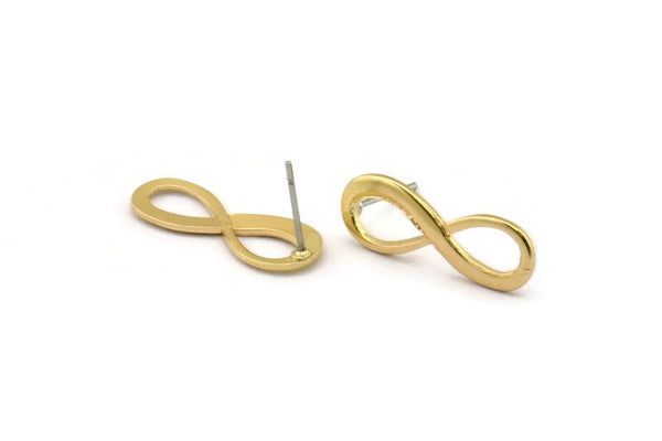 Brass Infinity Earring, 8 Raw Brass Infinity Stud Earrings (23x8x1mm) D1141 A3784