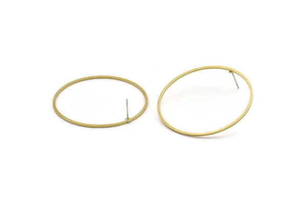 Brass Circle Earring, 6 Raw Brass Circle Stud Earrings (40x1x1mm) A6093 A3221