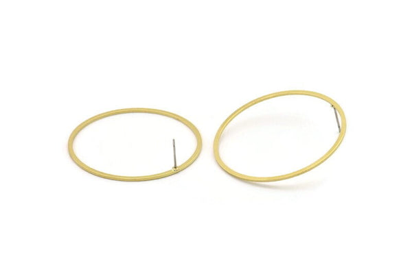 Brass Circle Earring, 6 Raw Brass Circle Stud Earrings (43x1.4x1mm) A6097 A2892