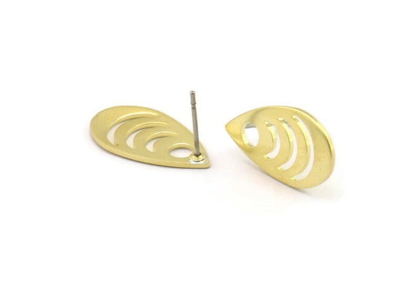 Brass Drop Earring, 6 Raw Brass Drop Stud Earrings (20x11x0.80mm) M03402 A3867