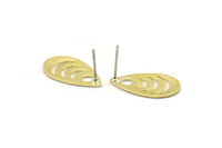 Brass Drop Earring, 6 Raw Brass Drop Stud Earrings (20x11x0.80mm) M03402 A3867