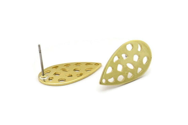 Brass Drop Earring, 6 Raw Brass Drop Stud Earrings With 1 Hole (20x11x0.80mm) M03405 A3857