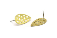 Brass Drop Earring, 6 Raw Brass Drop Stud Earrings With 1 Hole (20x11x0.80mm) M03405 A3857