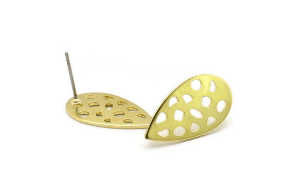Brass Drop Earring, 6 Raw Brass Drop Stud Earrings (20x11x0.80mm) M03404 A2933