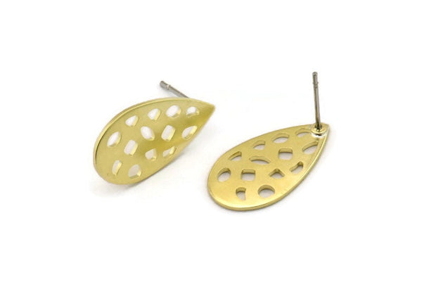 Brass Drop Earring, 6 Raw Brass Drop Stud Earrings (20x11x0.80mm) M03404 A3803