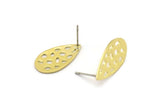 Brass Drop Earring, 6 Raw Brass Drop Stud Earrings (20x11x0.80mm) M03404 A3803