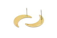 Brass Moon Earring, 8 Raw Brass Crescent Moon Stud Earrings With 1 Hole (21x6x1mm) D1077 A3899