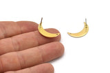 Brass Moon Earring, 8 Raw Brass Crescent Moon Stud Earrings With 1 Hole (21x6x1mm) D1077 A3899