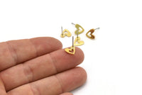 Brass Heart Earring, 12 Raw Brass Heart Stud Earrings (8x1mm) M03409 A2858