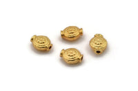 Gold Tiny Bead, 6 Gold Plated Brass Floral Spacer Beads, Findings (6x8mm) N0254