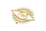 Brass Eye Charm, 4 Raw Brass Crescent Moon Patterned Eye Shaped Charms With 1 Loop, Findings (29x33x0.60mm) SMP0982