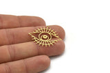 Brass Eye Charm, 4 Raw Brass Crescent Moon Patterned Eye Shaped Charms With 1 Loop, Findings (29x33x0.60mm) SMP0982