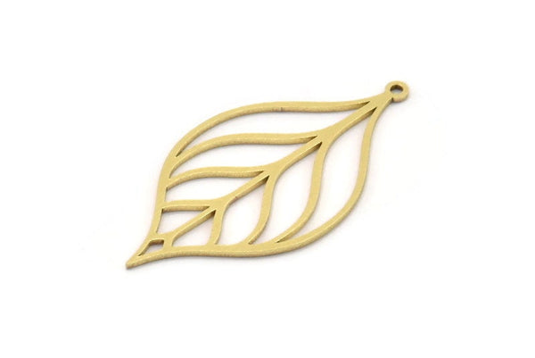 Brass Leaf Charm, 4 Raw Brass Leaf Charms With 1 Hole, Charm Pendants (39x21x0.80mm) SMP0983