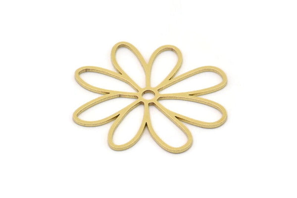 Brass Flower Charm, 4 Raw Brass Flower Charms, Charm Pendants (34x30x0.80mm) SMP0984