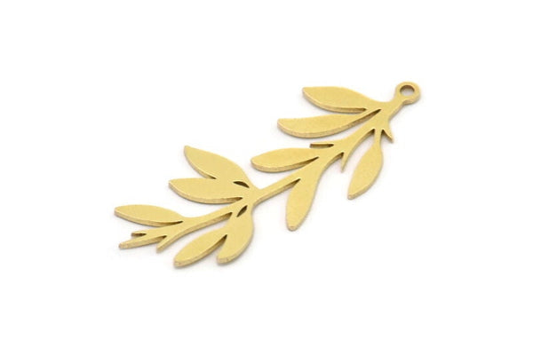 Brass Leaf Charm, 10 Raw Brass Branch Charms With 1 Loop, Charm Pendants (35x15x0.60mm) SMP0988