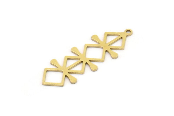 Brass Ethnic Charm, 10 Raw Brass Ethnic Motif Charms With 1 Loop, Earring Charms (33x11x0.60mm) SMP0989 A6370