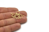 Brass Flower Charm, 4 Raw Brass Lotus Flower Charms With 1 Loop, Findings (26x34x0.60mm) SMP0991 SY0319