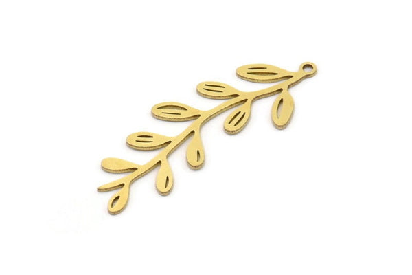 Brass Leaf Charm, 10 Raw Brass Branch Charms With 1 Loop, Charm Pendants (39x14x0.60mm) SMP0992