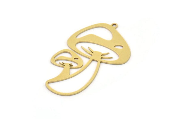 Brass Mushroom Charm, 4 Raw Brass Mushroom Charms With 1 Loop, Charm Pendants (41x25x0.60mm) SMP0995