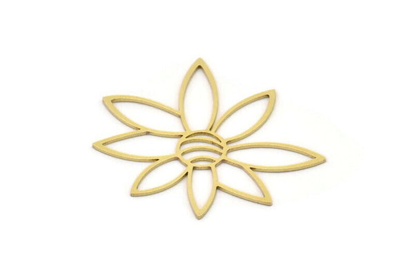 Brass Flower Charm, 4 Raw Brass Flower Charms, Charm Pendants (39x31x0.60mm) SMP0997