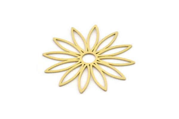 Brass Flower Charm, 4 Raw Brass Flower Charms, Charm Pendants (36x34x0.60mm) SMP1001