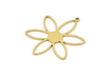 Brass Flower Charm, 4 Raw Brass Flower Shaped Charms With 1 Loop, Findings (34x28x0.80mm) SMP1005