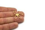 Brass Flower Charm, 4 Raw Brass Flower Shaped Charms With 1 Loop, Findings (34x28x0.80mm) SMP1005