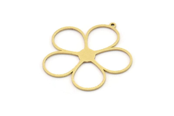 Brass Flower Charm, 4 Raw Brass Flower Shaped Charms With 1 Loop, Findings (33x32x0.80mm) SMP1006