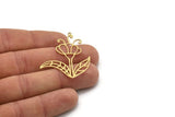 Brass Flower Charm, 4 Raw Brass Flower Shaped Charms With 1 Loop, Findings (43x35x0.60mm) SMP1008
