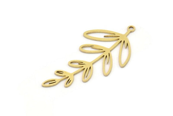 Brass Leaf Charm, 10 Raw Brass Branch Charms With 1 Loop, Charm Pendants (38x20x0.60mm) SMP1010