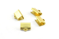 Ribbon Crimp End, 25 Raw Brass Ribbon Crimp Ends With Loop, Findings (6x9mm) A0006