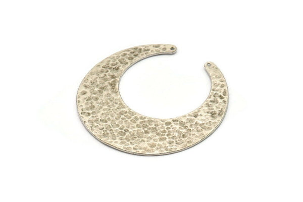 Hammered Moon Charm, Antique Silver Plated Brass Hammered Crescent Moon Charm With 2 Holes, Findings, Pendants (55x18x5mm) N0472