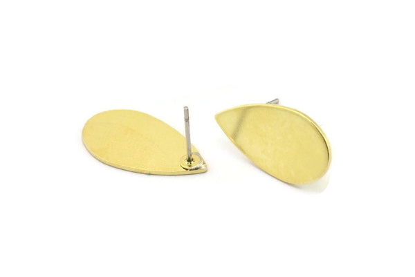 Brass Drop Earring, 6 Raw Brass Drop Stud Earrings (20x11x0.80mm) M03400 A1539