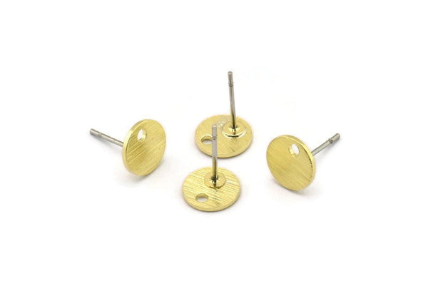 Brass Round Earring, 12 Textured Raw Brass Round Stud Earrings With 1 Hole (8x0.80mm) M339 A3667