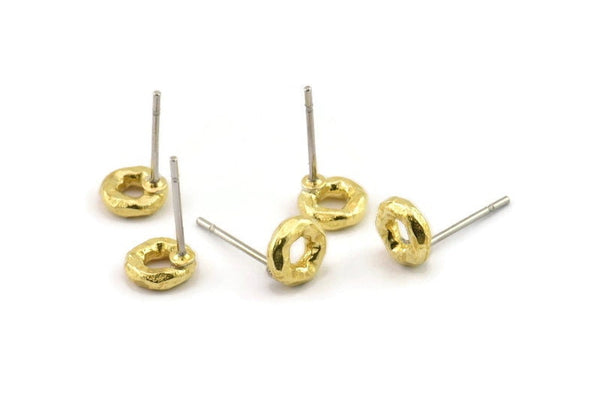 Pirinç Yuvarlak Küpe, 12 Ham Pirinç Daire Küpe (6x2mm) N2425