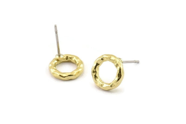 Brass Round Earring, 8 Raw Brass Circle Stud Earrings (10x2mm) N2436