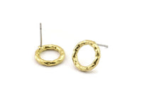 Pirinç Yuvarlak Küpe, 6 Ham Pirinç Daire Küpe (12x2mm) N2438