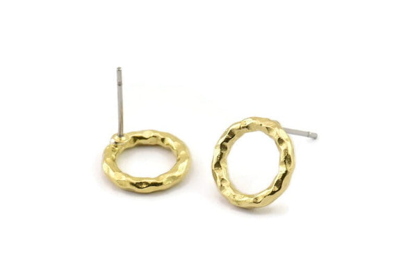 Pirinç Yuvarlak Küpe, 6 Ham Pirinç Daire Küpe (12x2mm) N2438