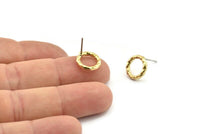 Pirinç Yuvarlak Küpe, 6 Ham Pirinç Daire Küpe (12x2mm) N2438
