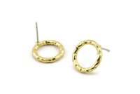 Brass Round Earring, 6 Raw Brass Circle Stud Earrings (14x2mm) N2431