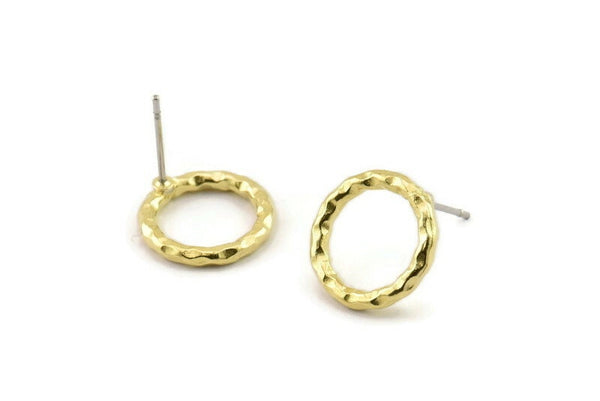 Brass Round Earring, 6 Raw Brass Circle Stud Earrings (14x2mm) N2431